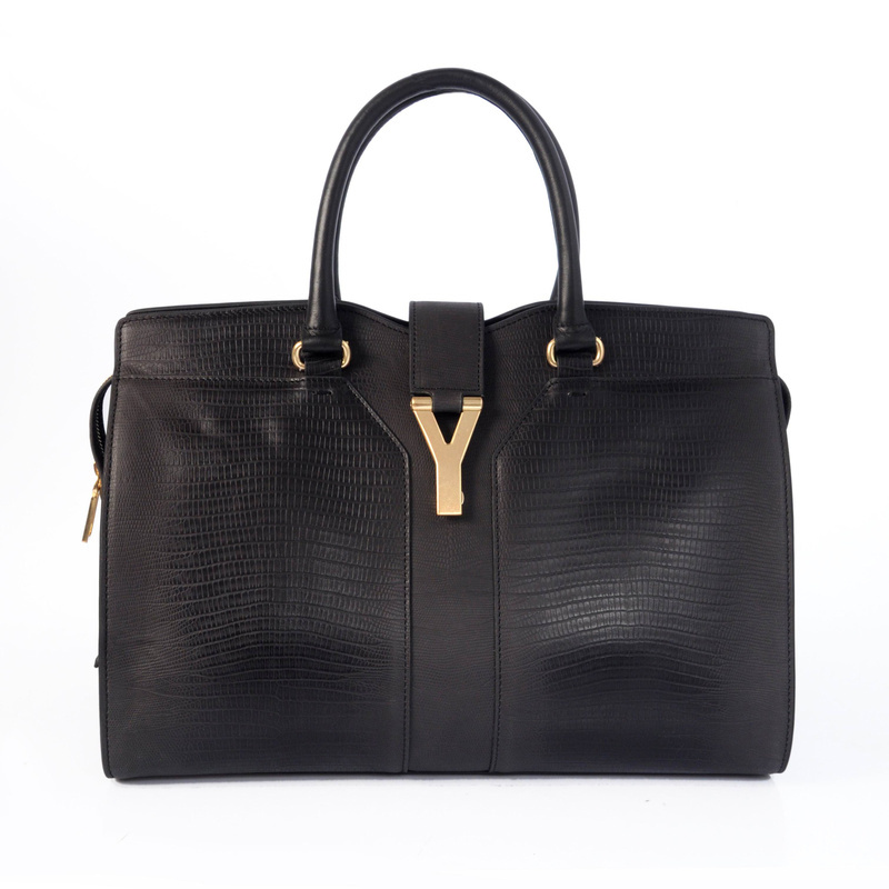 8221 YSL 2013 Cabas Chyc in pelle di lucertola borsa tote 8221 nero